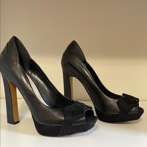 Black Peep-Toe Heels With Bow